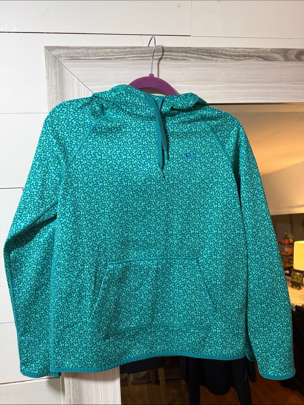 Nike Teal Floral-Print Pullover Hoodie